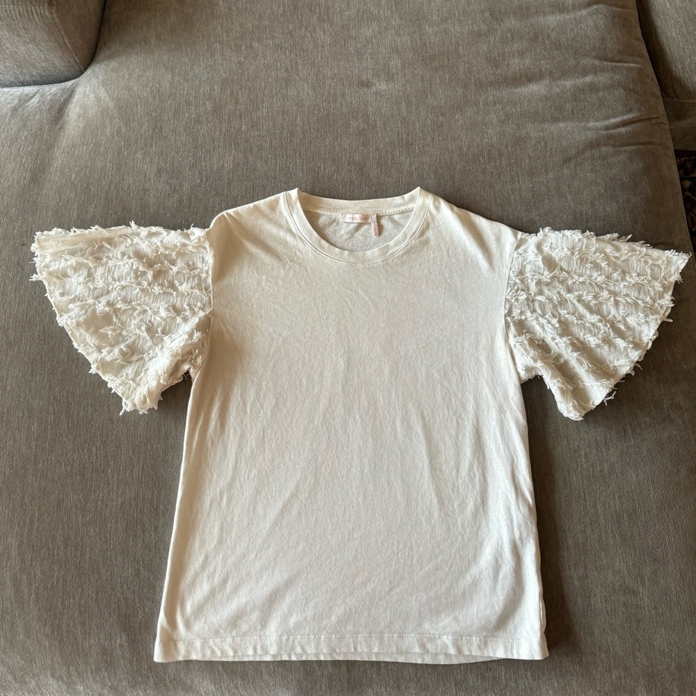 SeeByChloe White Shirt with Lace Flutter Sleeves